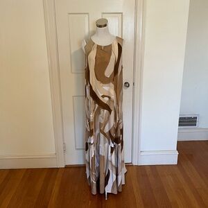 Susan Graver Regular Printed Liquid Knit A - Line Back Tie Maxi Dress Sz 1XP